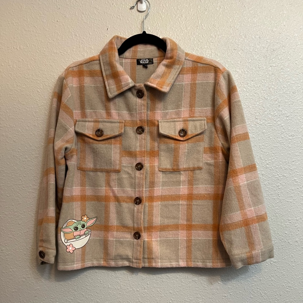 Star Wars Girls Plaid Button Up Grogu Size XL